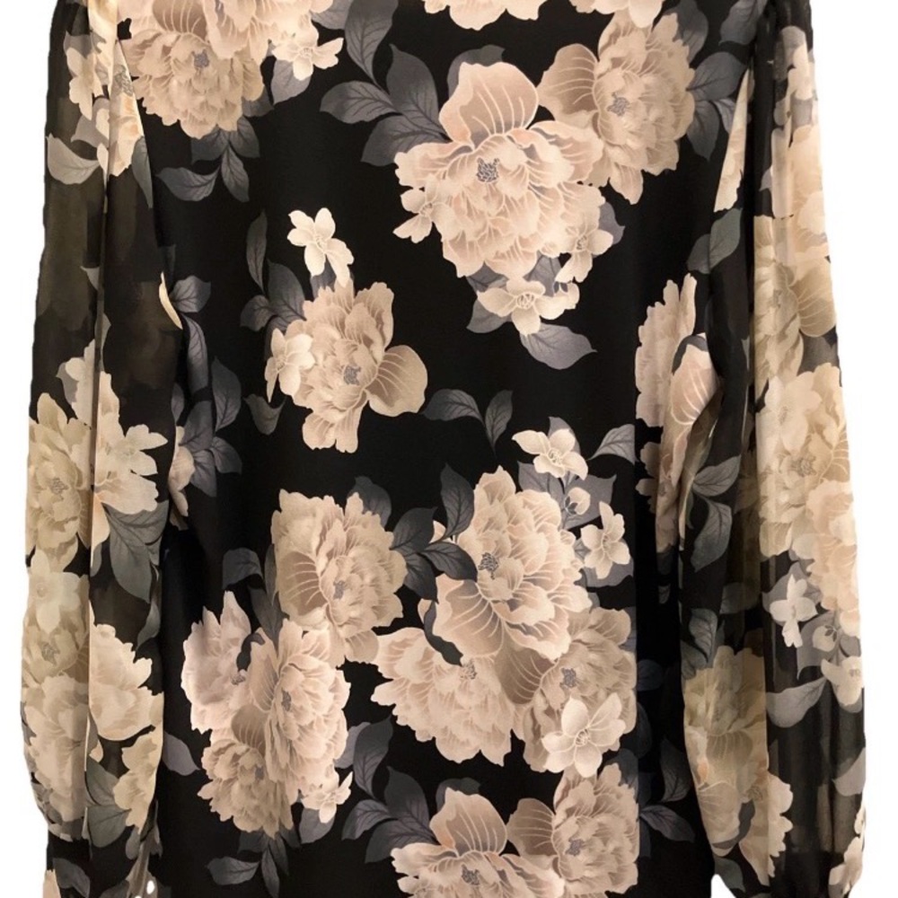 Calvin Klein Black and Cream Floral Blouse - Picture 2 of 3